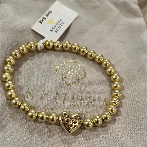 Kendra Scott Holland Gold Heart Stretch Bracelet in Pink Crystal/NWT - Picture 6 of 6